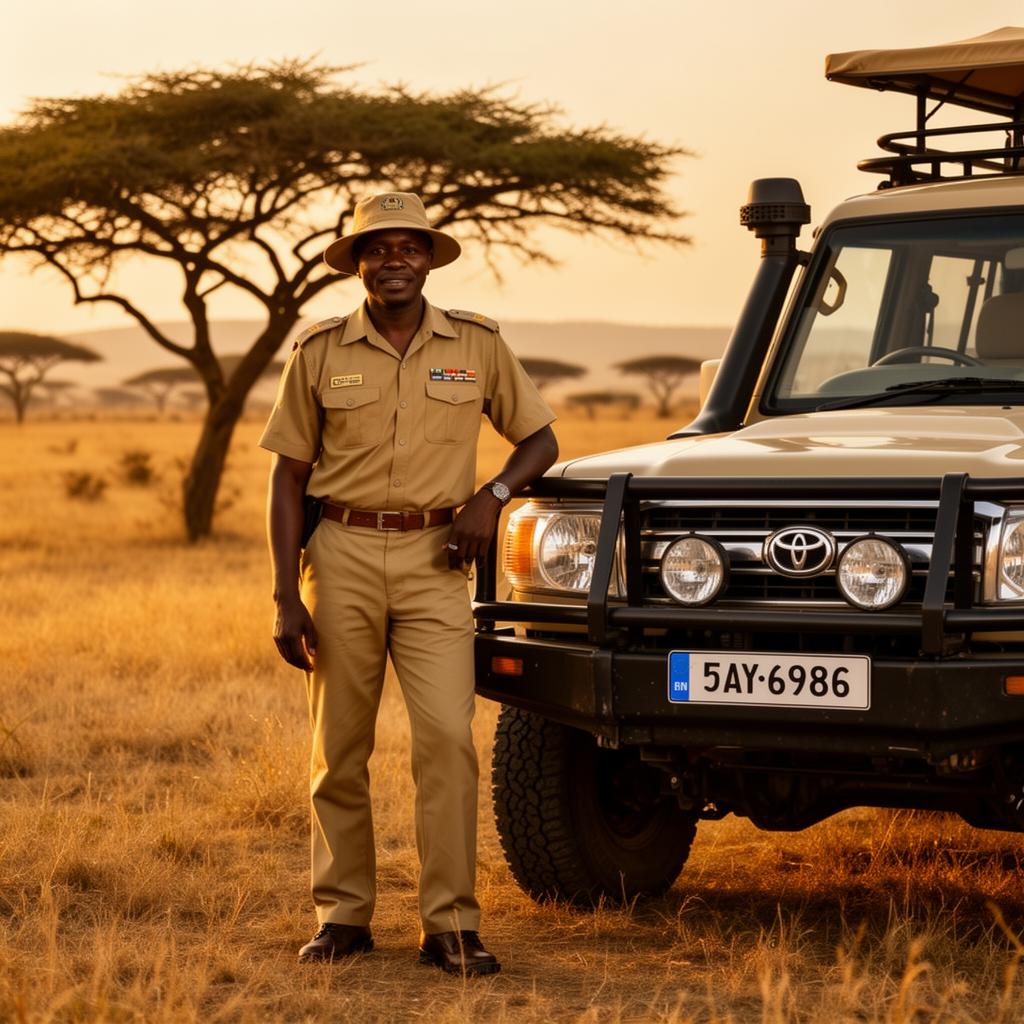 Vinem Tours safari guide with Land Cruiser